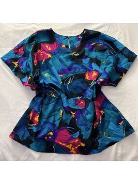 Vintage 80s Mr. Max Abstract Floral Blouse Plus Size 20